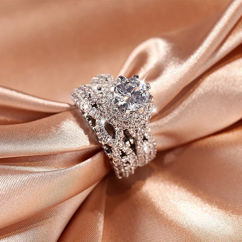 Exquisite Hollow Geometric 925 Silver Double Layer Ring - Nova Chic