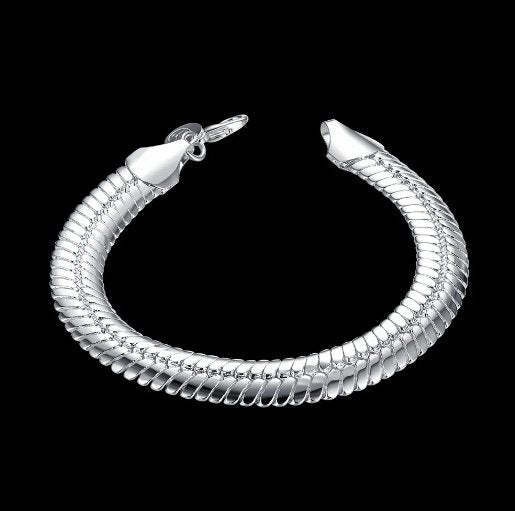 925 Sterling Silver 10mm Side Snake Chain Bracelet