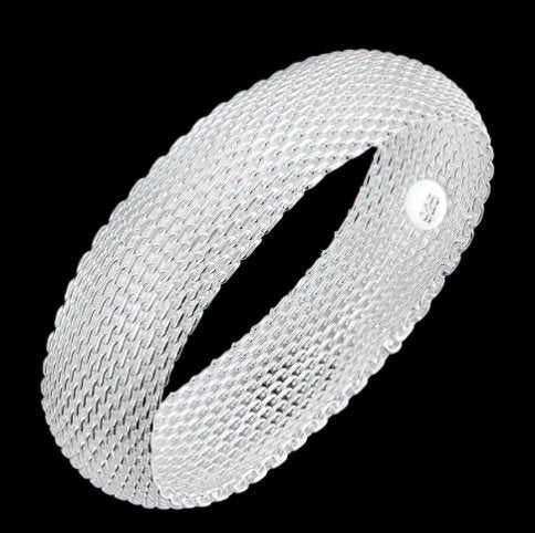 925 Sterling Silver Fine Round Net Bangle for Women