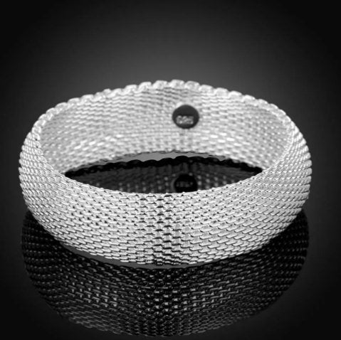 925 Sterling Silver Fine Round Net Bangle for Women