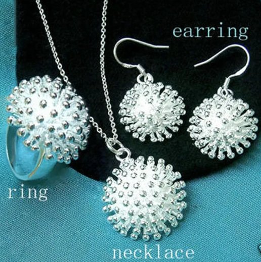 925 Sterling Silver Flower Necklace, Earring, and Ring Set