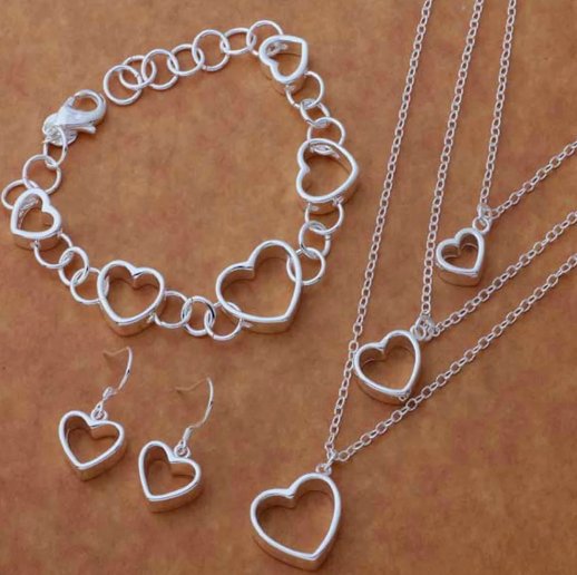 925 Sterling Silver Heart jewelry set of 3