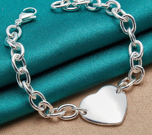 925 Sterling Silver Heart Pendant Bracelet