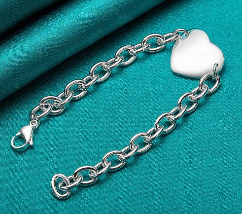 925 Sterling Silver Heart Pendant Bracelet