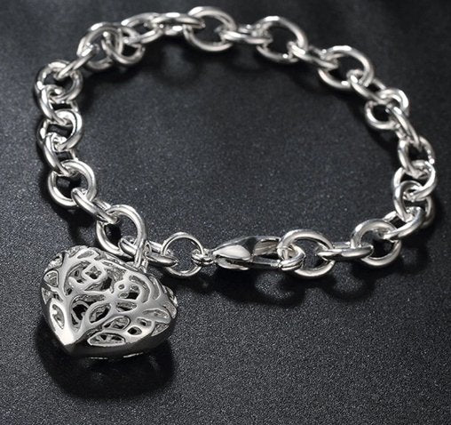 925 Sterling Silver Hollow Heart Bracelet