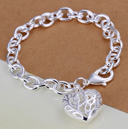 925 Sterling Silver Hollow Heart Bracelet