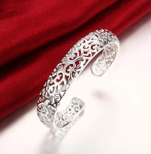 925 Sterling Silver Hollow Pattern Adjustable Bangles