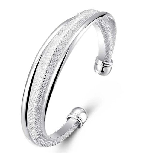 925 Sterling Silver Large Reticulated Smooth Bangle Bracelet