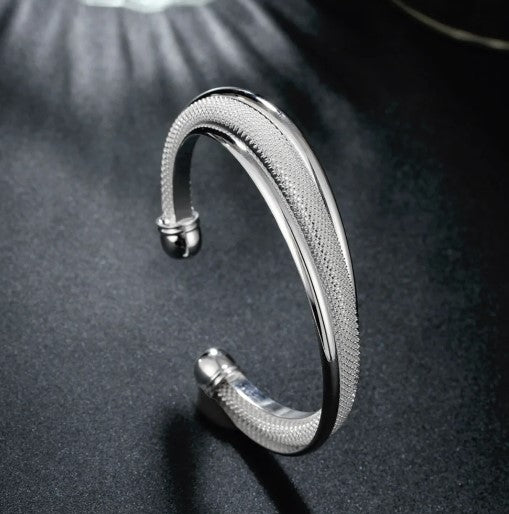 925 Sterling Silver Large Reticulated Smooth Bangle Bracelet