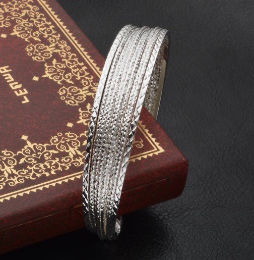 925 Sterling Silver Multi-line Bangle Bracelet