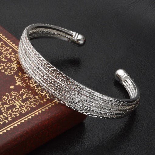 925 Sterling Silver Multi-line Bangle Bracelet