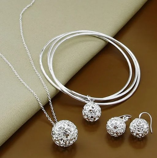 925 Sterling Silver Round Ball Jewelry Set