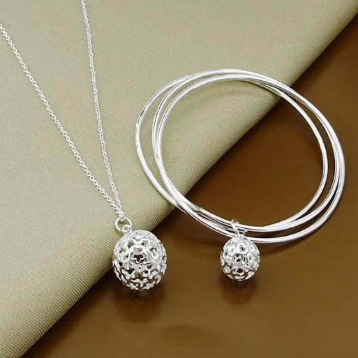 925 Sterling Silver Round Ball Jewelry Set