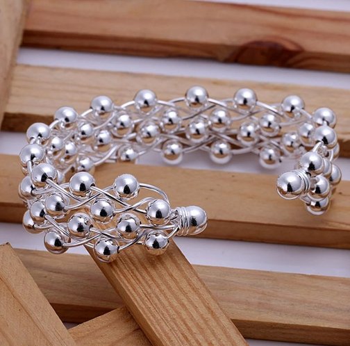 925 Sterling Silver Smooth Beads Bangle Bracelet