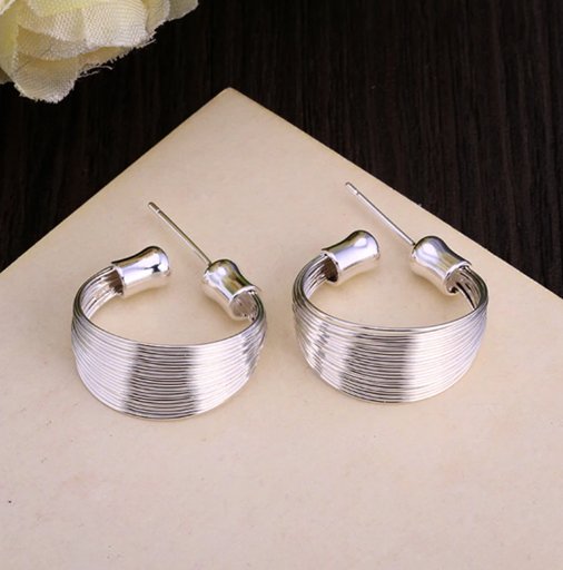 925 Sterling Silver Smooth Multi-line Stud Earrings