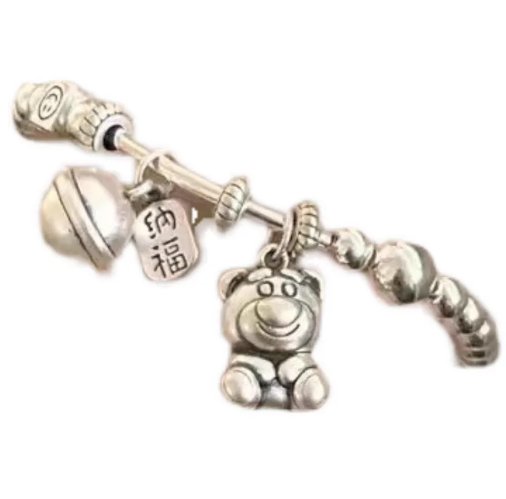 925 Sterling Silver Strawberry Bear Fortune Bell Bracelet