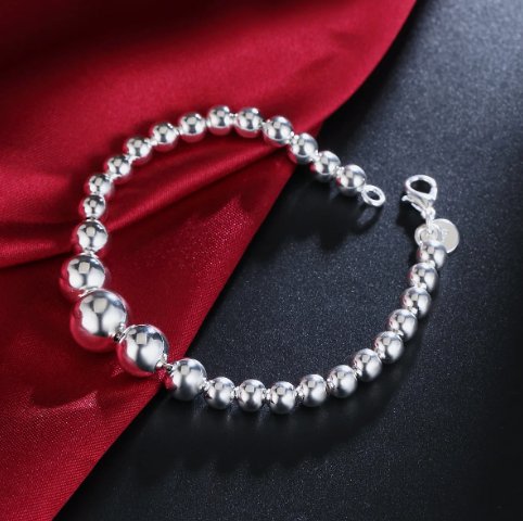 925 Sterling Silver Vary Size Full Smooth Bead Bracelet