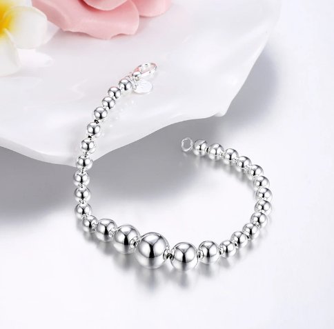 925 Sterling Silver Vary Size Full Smooth Bead Bracelet