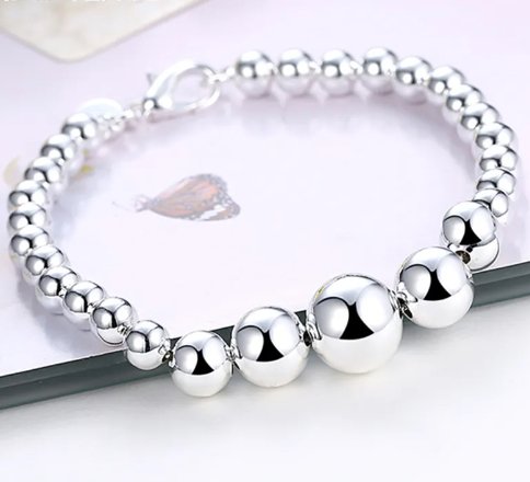 925 Sterling Silver Vary Size Full Smooth Bead Bracelet