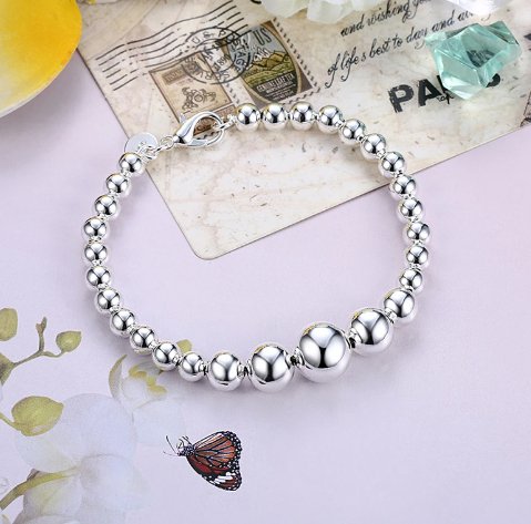 925 Sterling Silver Vary Size Full Smooth Bead Bracelet