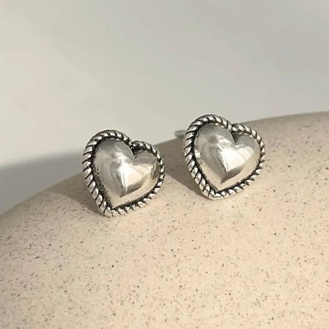 925 Sterling Silver Vintage Heart Hoop Earrings