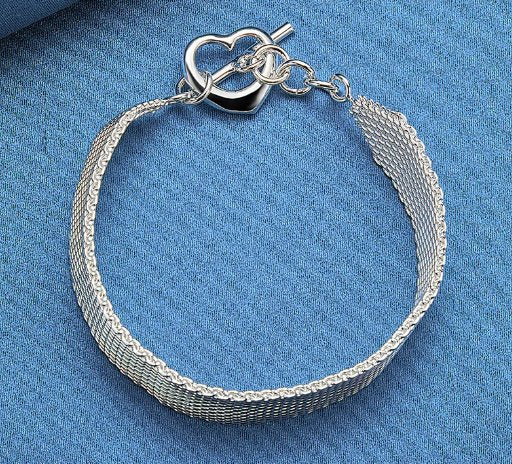925 Sterling Silver Watchband Network Heart Bracelet