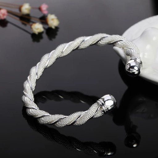 925 Sterling Silver Wide Braided Bangle Bracelet