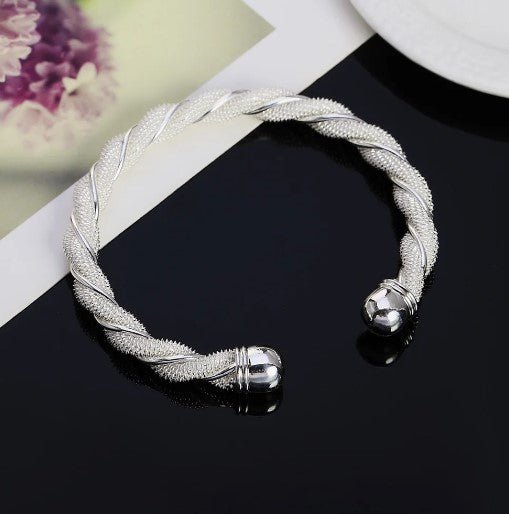 925 Sterling Silver Wide Braided Bangle Bracelet