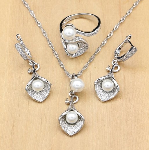 Bridal Jewelry Set with White Pearl and Zircon Accents