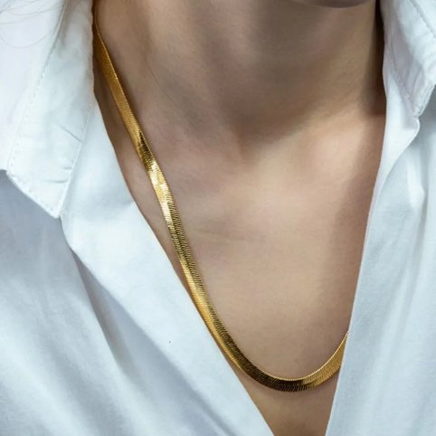 Elegant 925 Sterling Silver & 18K Gold Flat Chain Necklace