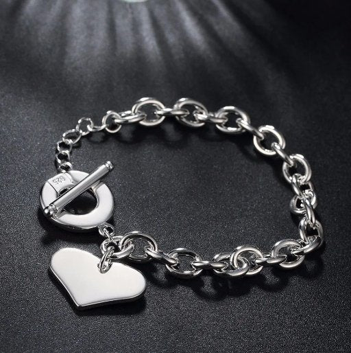 Elegant 925 Sterling Silver Heart Bracelet