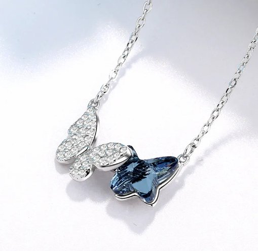 Elegant Blue Butterfly Sterling Silver Necklace