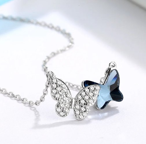Elegant Blue Butterfly Sterling Silver Necklace