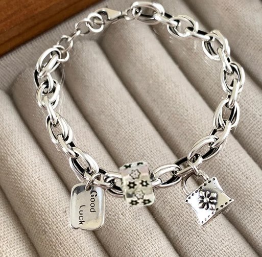 Exquisite 925 Sterling Silver Charm Bracelet -