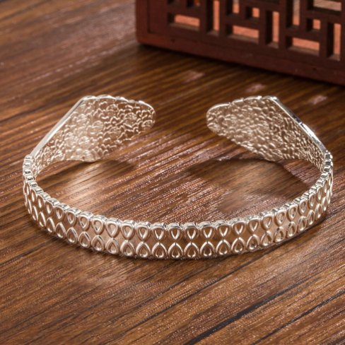 Fishtail Elegance 925 Sterling Silver Adjustable Cuff Bracelet