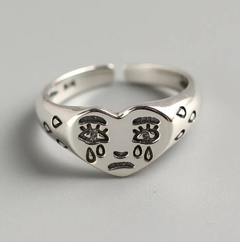 Heartfelt Expression Silver Cry Expression Woman Ring