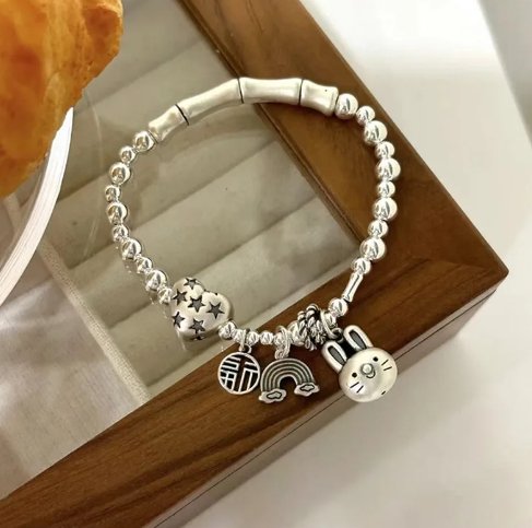 Love Heart & Rabbit Sterling Silver Romantic Bracelet