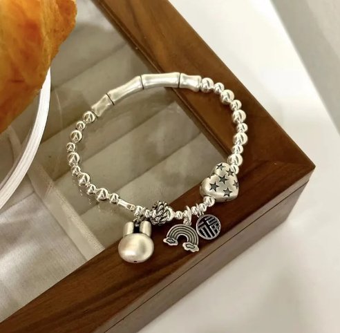 Love Heart & Rabbit Sterling Silver Romantic Bracelet