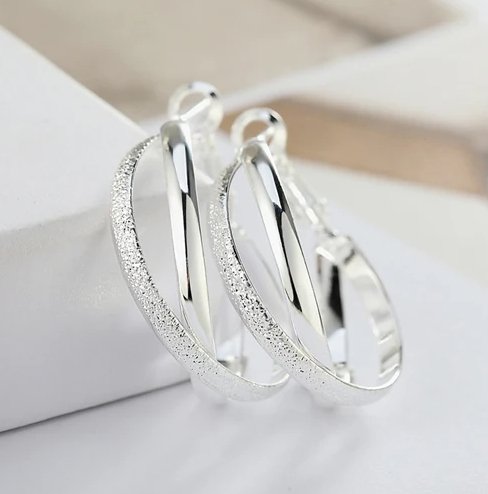 Matte Rose Elegance 925 Sterling Silver Hoop Earrings