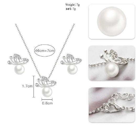 Pearl Whimsy 925 Sterling Silver Butterfly Set