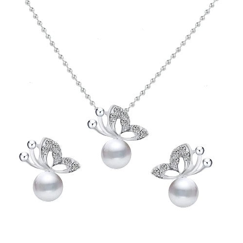 Pearl Whimsy 925 Sterling Silver Butterfly Set