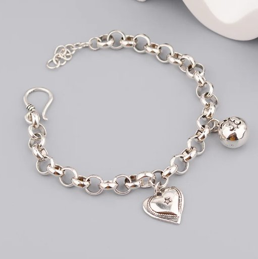 Silver Hiphop Thick Heart Ball Bracelet