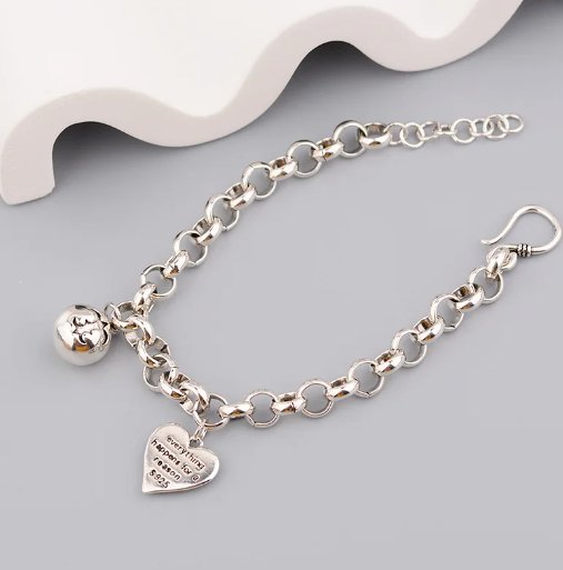 Silver Hiphop Thick Heart Ball Bracelet