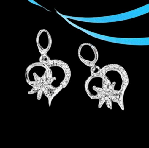 Silver Love Heart Flowers Earrings and Necklace Set