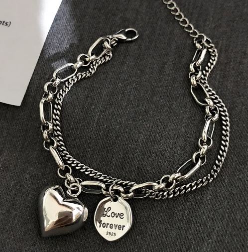 Silver Romantic Love Heart Charm Bracelet