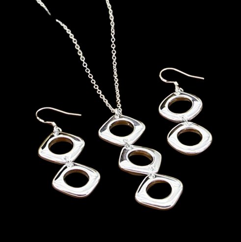 Silver Round Square Jewelry Set