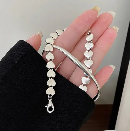 Solid 925 Sterling Silver Hiphop Thick Heart Bracelet
