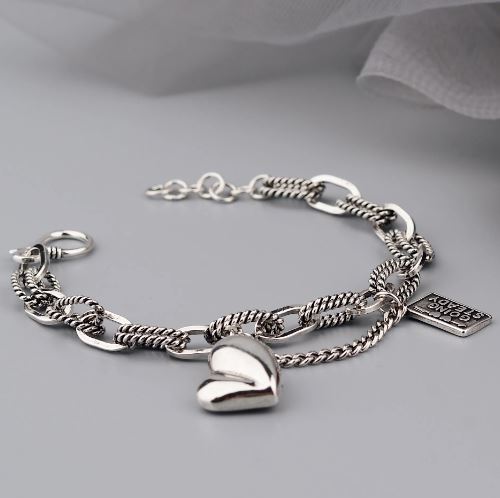 Sterling Silver Hiphop Thick Heart Bracelet