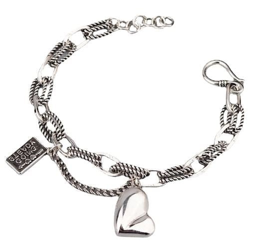 Sterling Silver Hiphop Thick Heart Bracelet