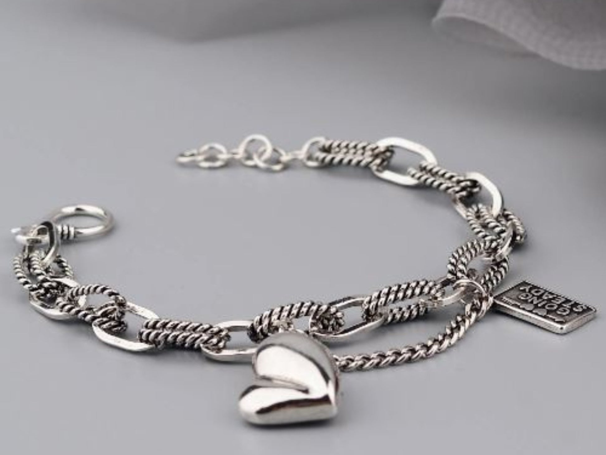 Sterling Silver Hiphop Thick Heart Bracelet